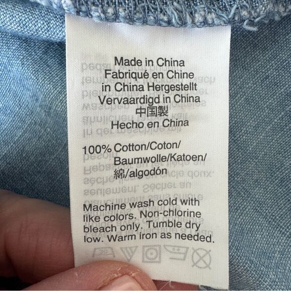 J. Crew Top Chambray Split Neck Long Bell Sleeve Blouse Size XS - Picture 9 of 10